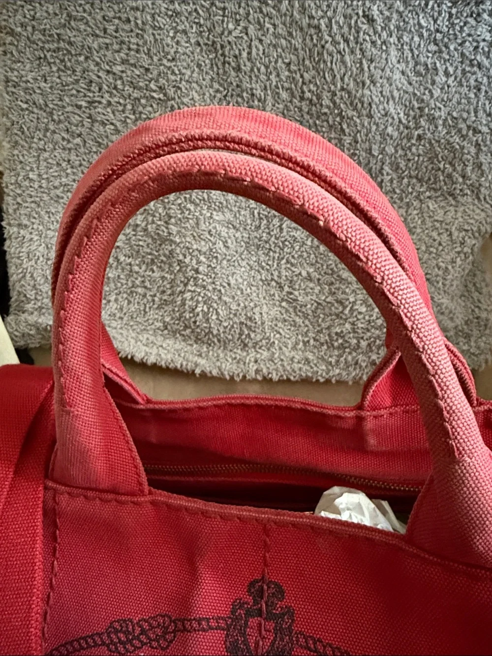 Prada Canapa Pink-Red Canvas Tote with Gold Hardware - Picture 4 of 16